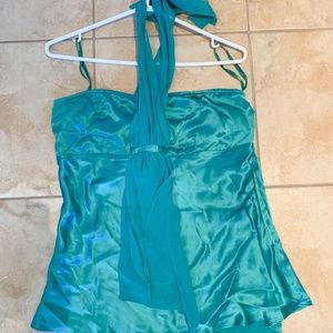 Silk teal tie up halter top